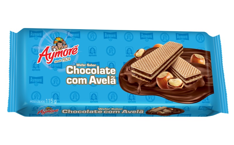 BISCOITO AYMORÉ WAFER CHOCOLATE COM AVELÃ 115G