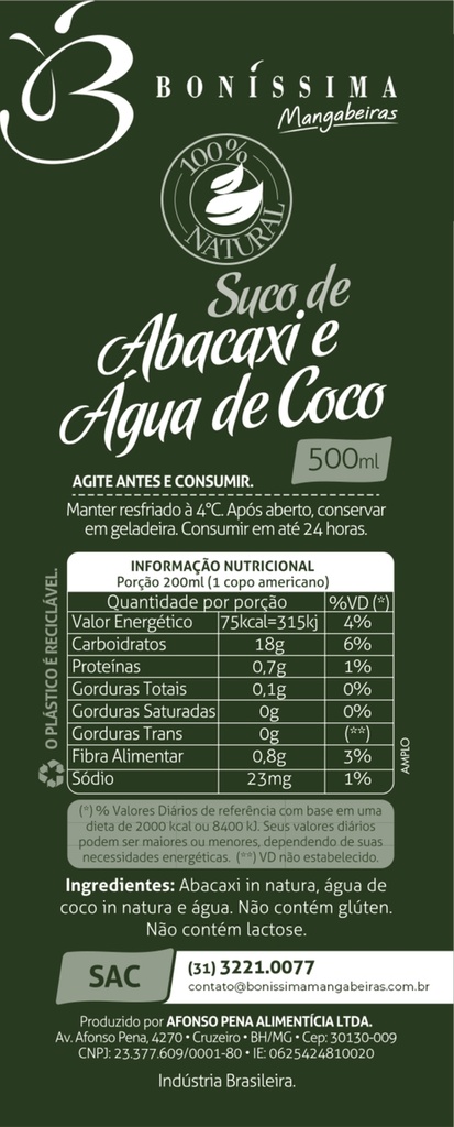 SUCO NATURAL DE ABACAXI COM ÁGUA DE COCO